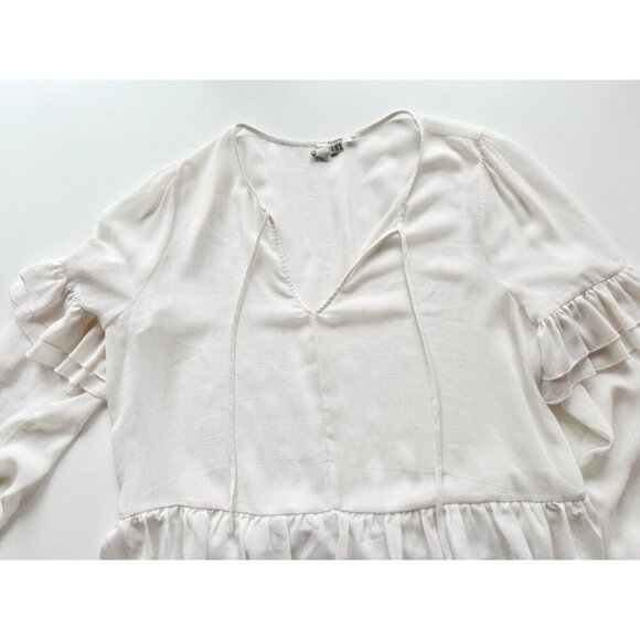 TULAROSA Darla Cloud White Chiffon Long Sleeve Ruffle Mini Shift Dress, Size L - Picture 5 of 10